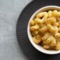 cavatappi mac and cheese in a bowl.