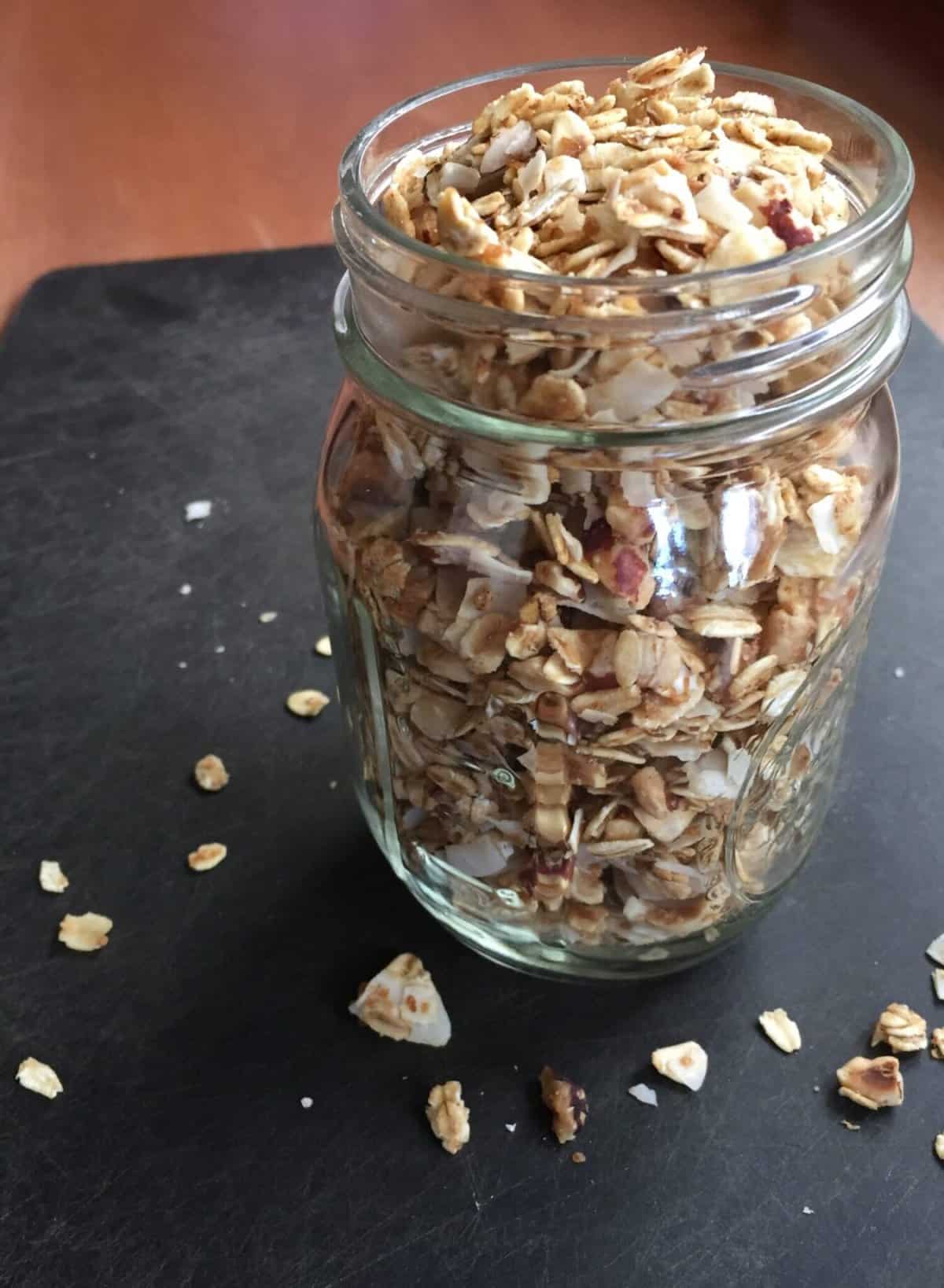 a jar full of granola.