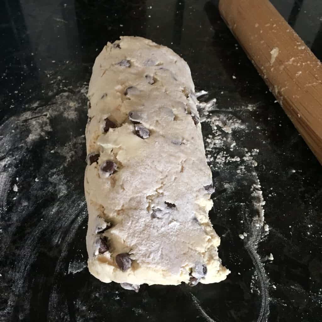 one fold of chocolate chip scone dough.