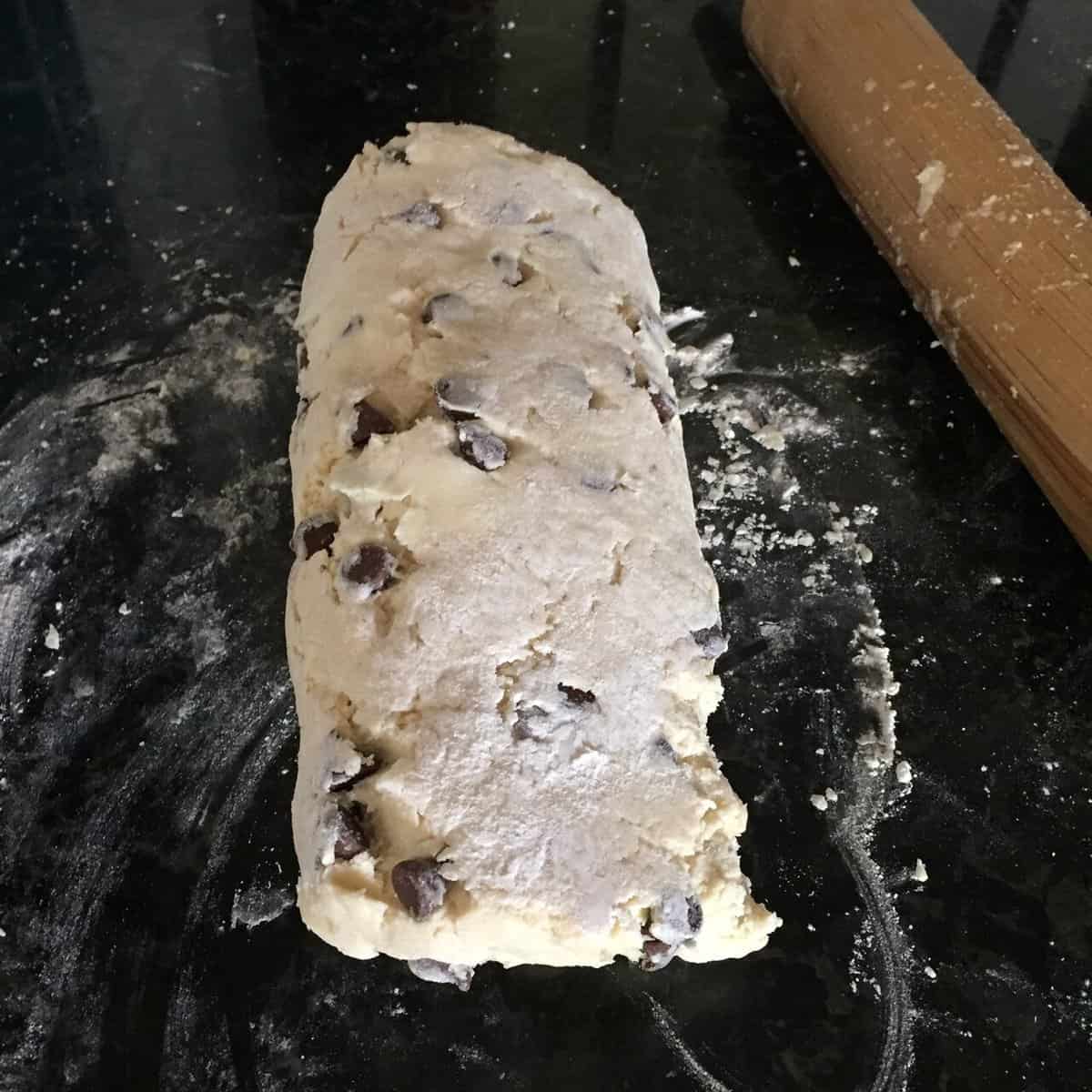 one letter fold of chocolate chip scone dough.