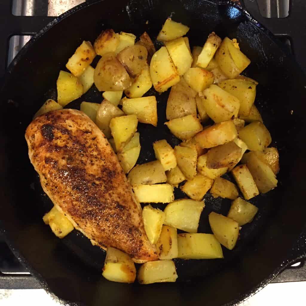 cast iron chicken breast plus some chopped potatoes.