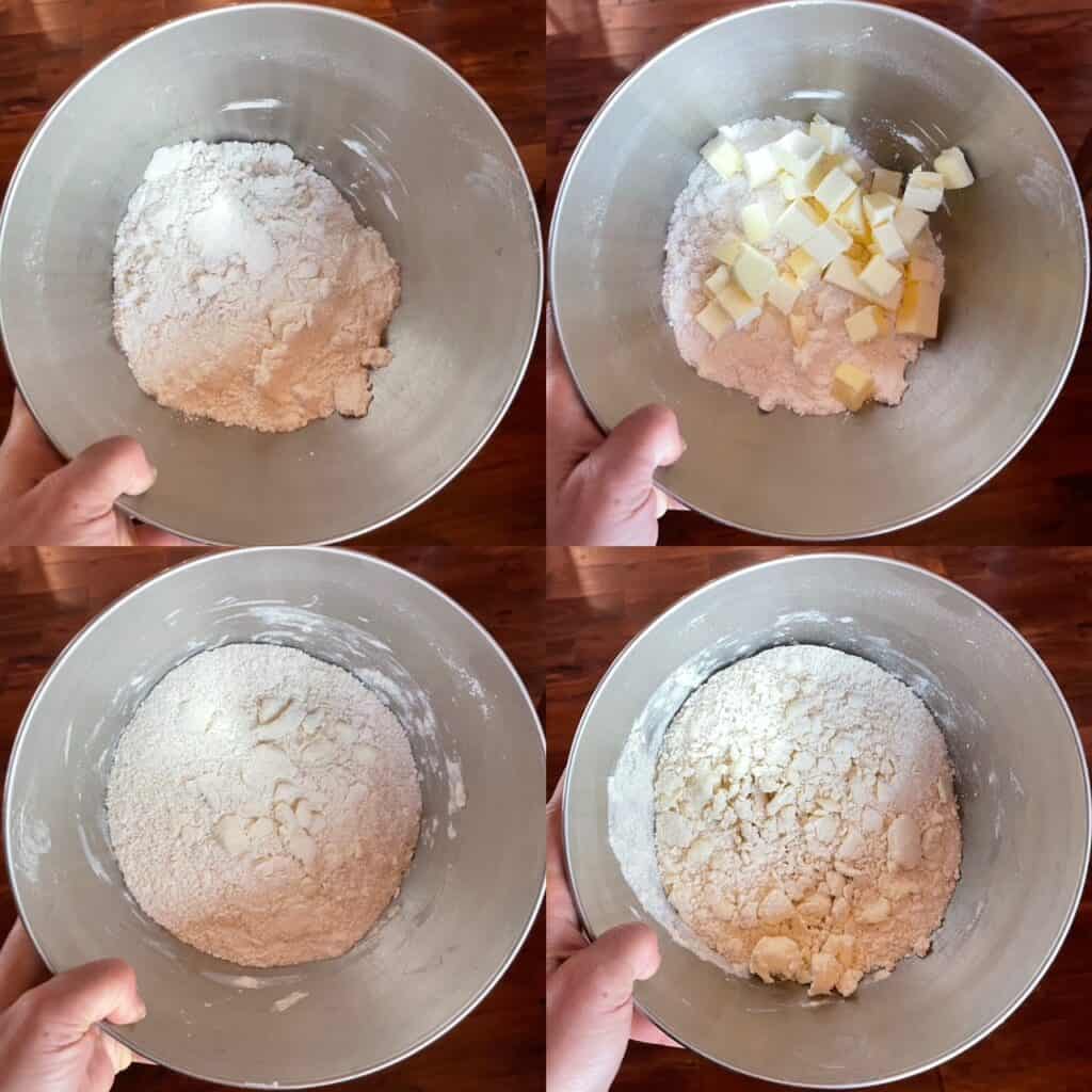 Four images showing the steps in making pie crust.
