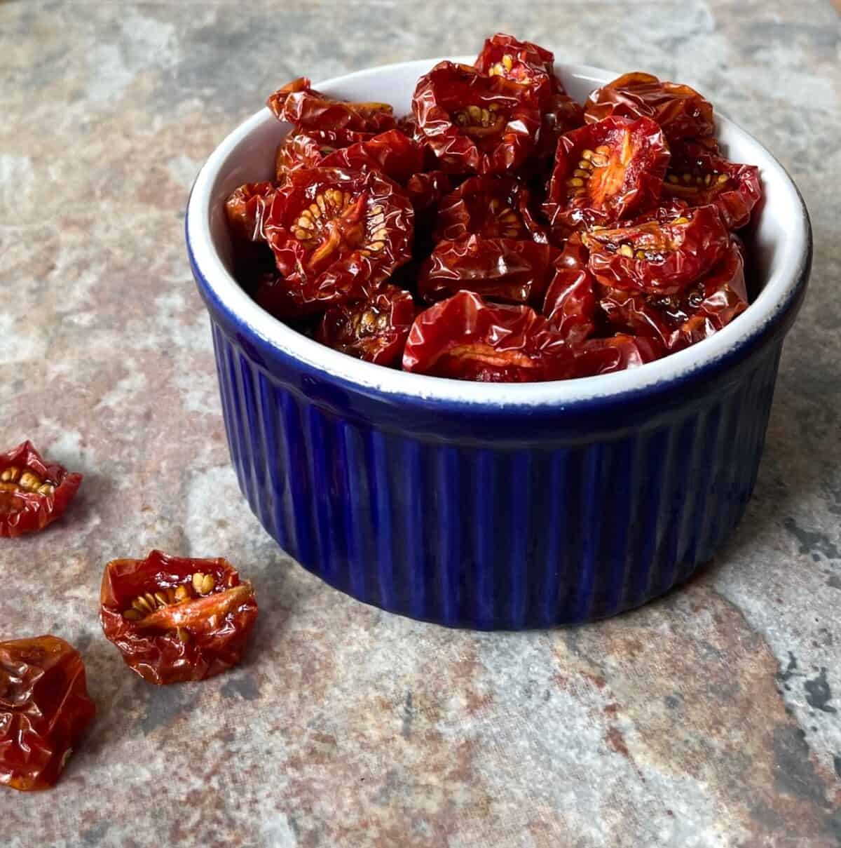 small bowl of dehydrated cherry tomatoes