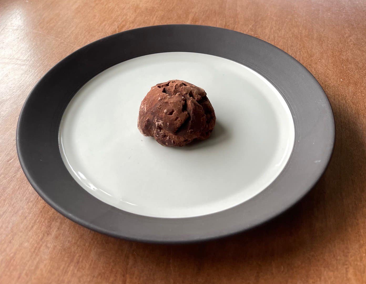 a cocoa coated truffle on a plate