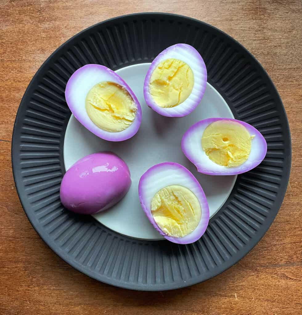 purple pickled eggs.