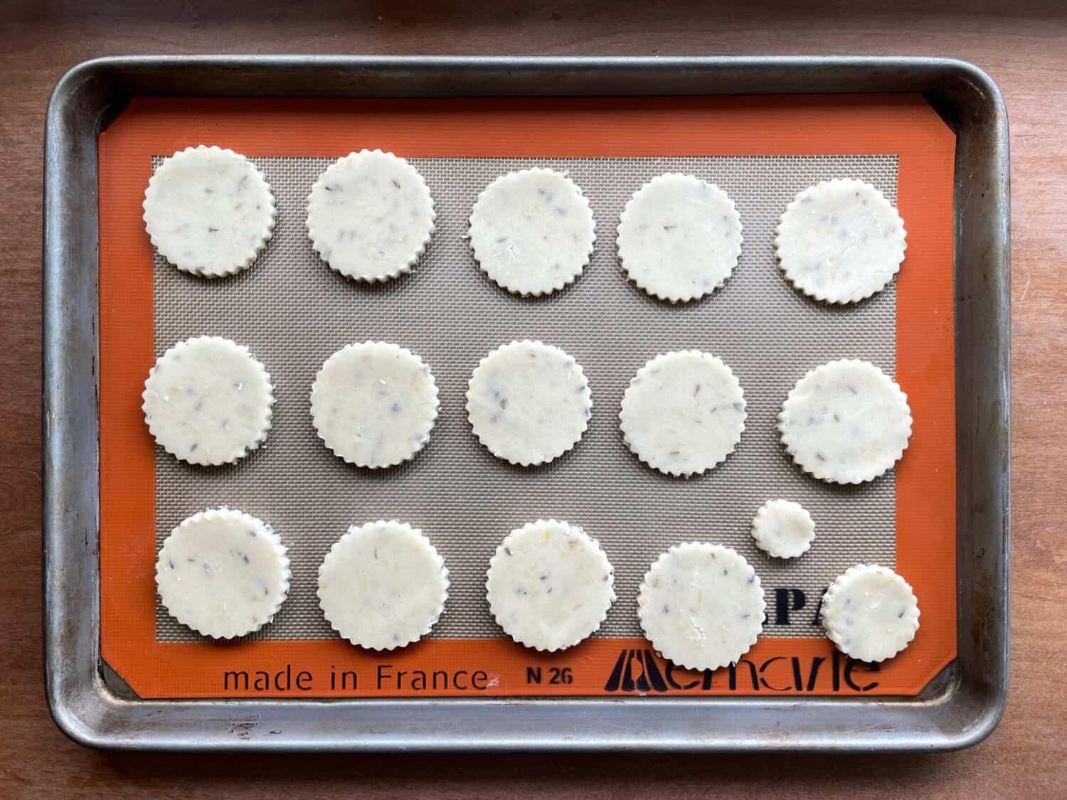 unbaked lemon lavender cookies on a cookie sheet.