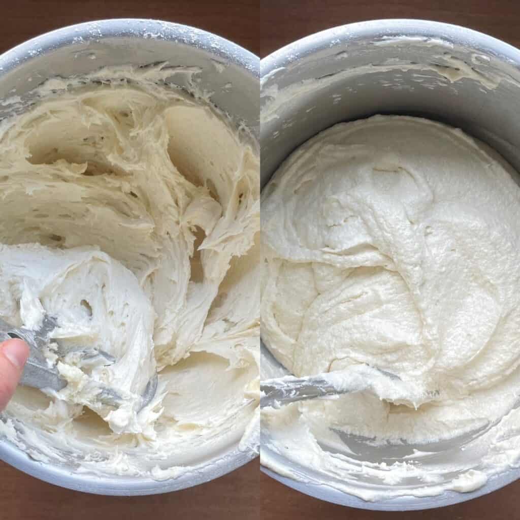 two panels showing the steps in making the cake layers.