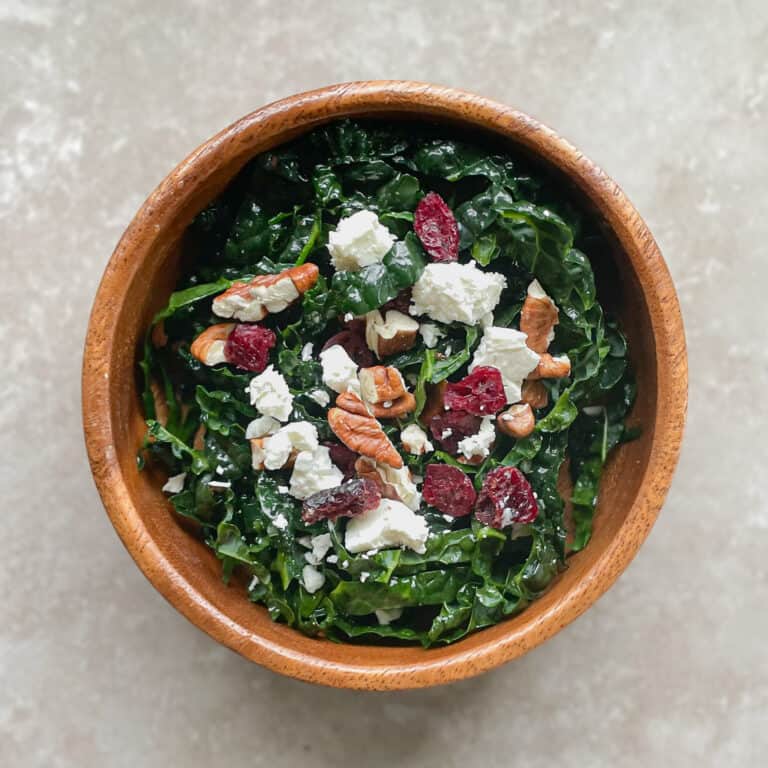 Feta Kale Salad with Cranberries and Pecans