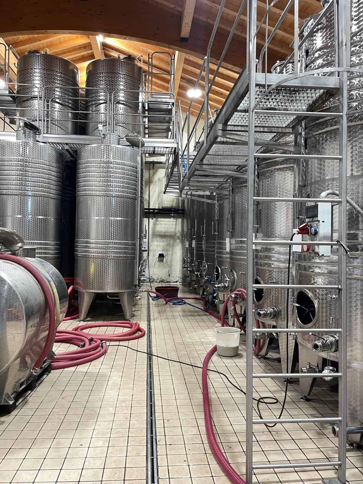 Metal tanks for Prosecco fermentation and production.