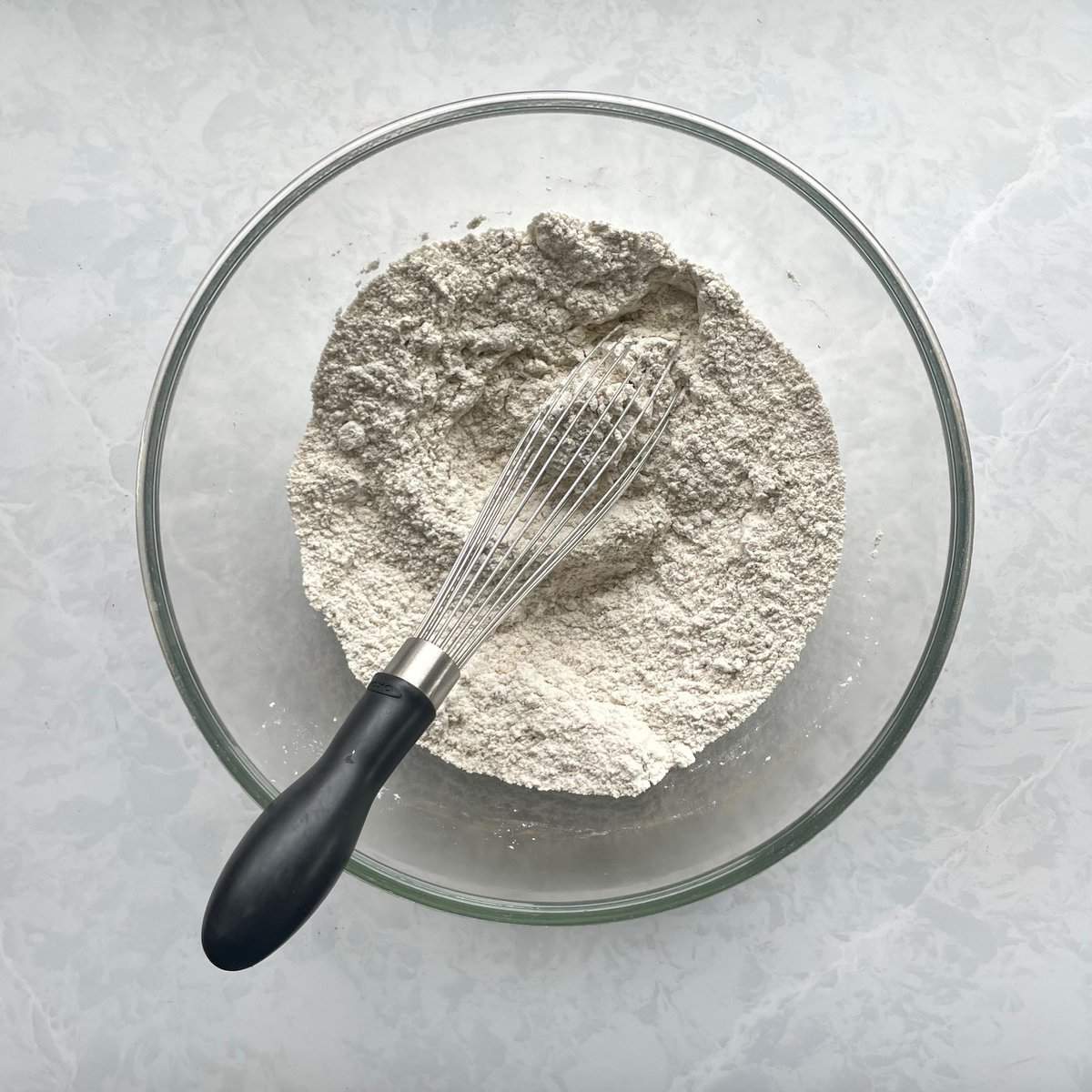 flour mixture and whisk in a glass bowl.