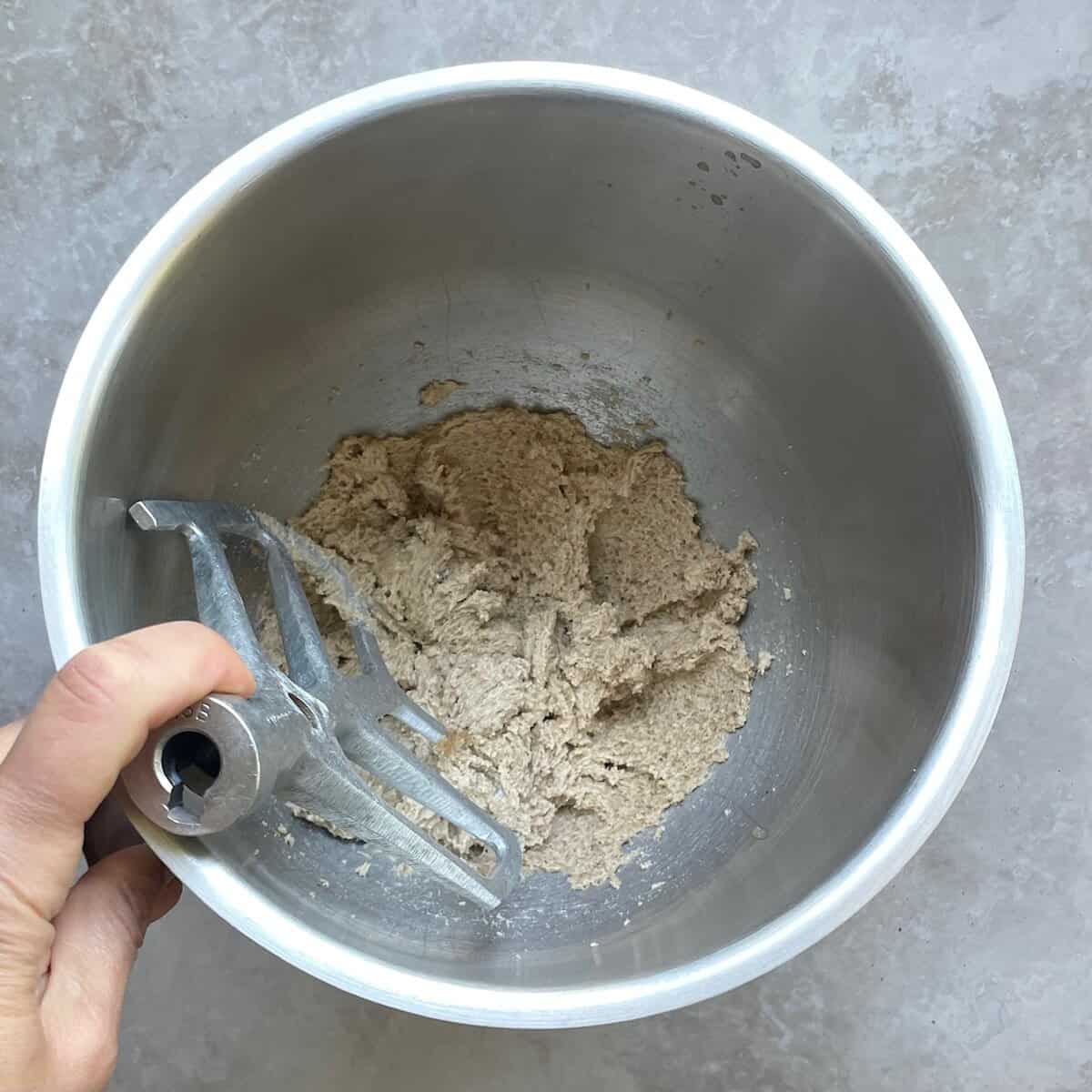 beaten butter and sugar in a mixing bowl.