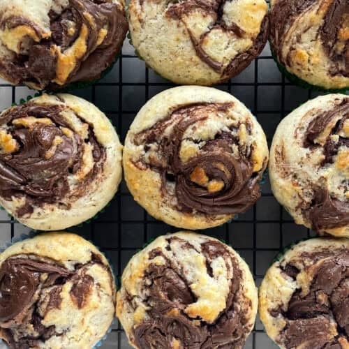 Nine Nutella swirl muffins.